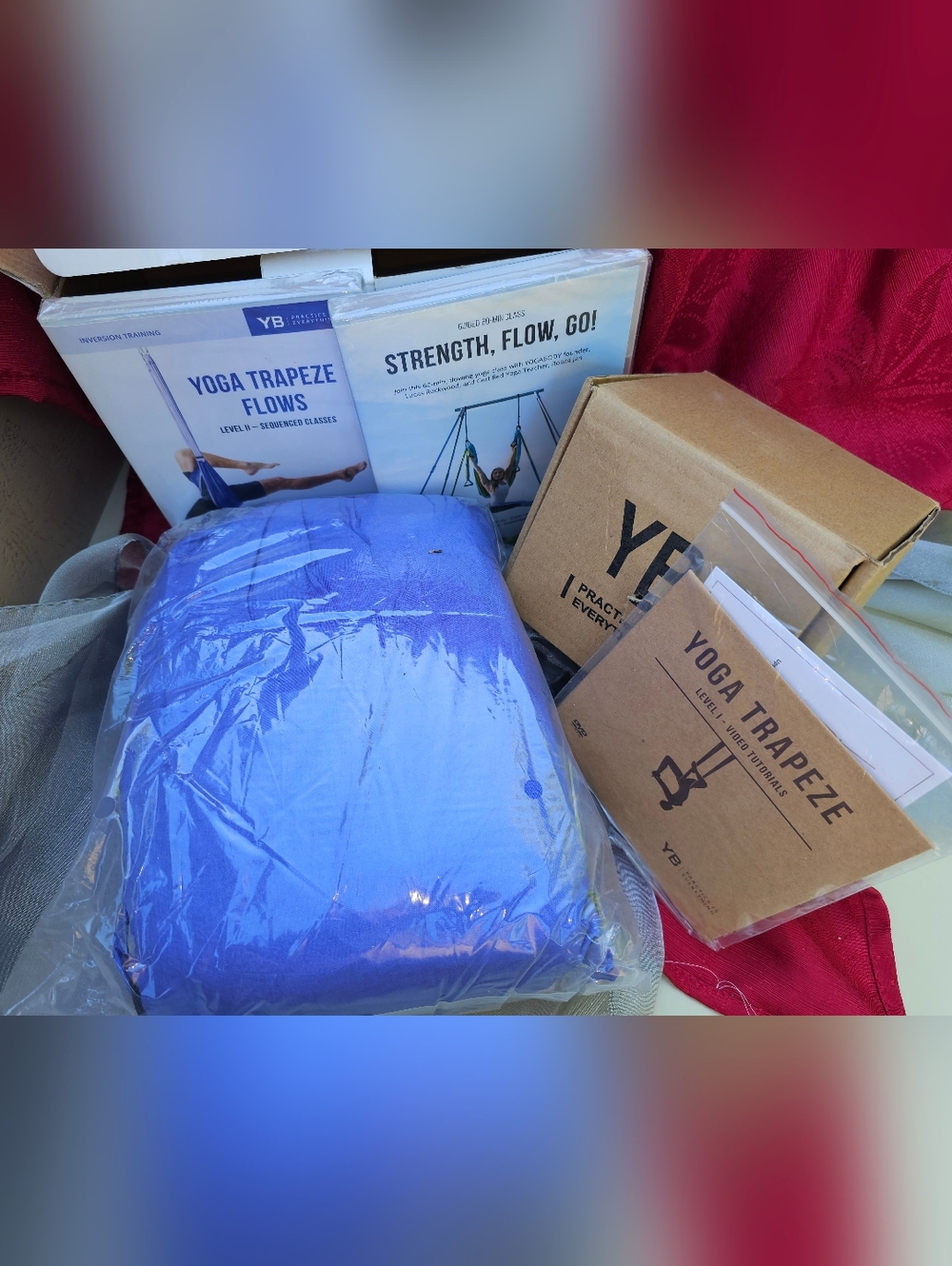 NEW YOGABODY Yoga Trapeze Blue Purple Aerial Inversion Sling + Ceiling Hooks Kit